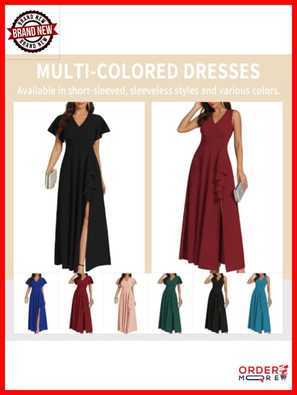 Formal Ruffle V-Neck Maxi Dress with Split - Picture 2 of 6